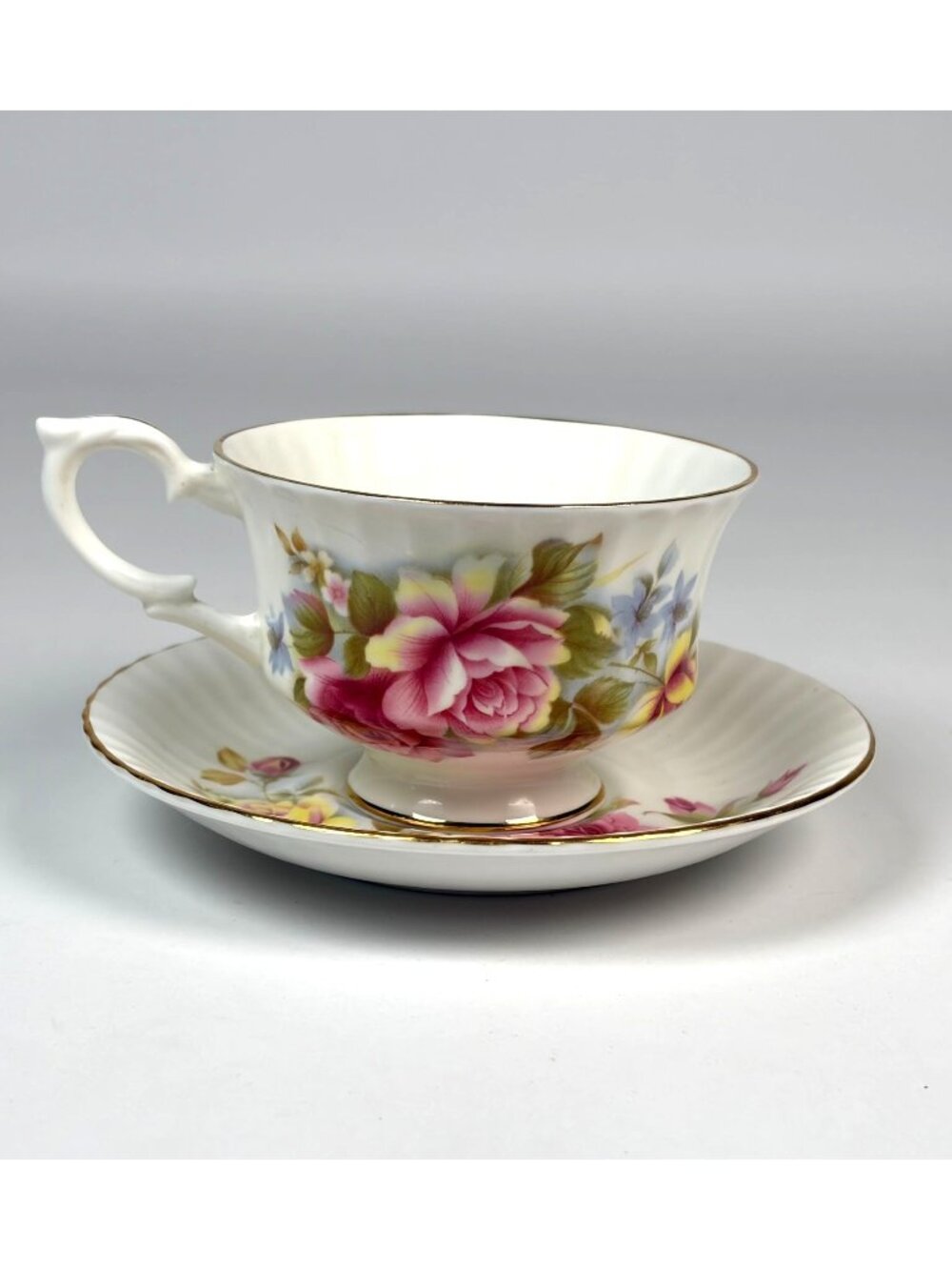 Vintage Paragon Pink Yellow Cabbage Roses Tea Cup & Saucer Fine Bone China
